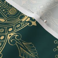 Teal and Faux Gold Foil Vintage Art Deco Damask Border Pattern