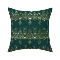 Teal and Faux Gold Foil Vintage Art Deco Damask Border Pattern