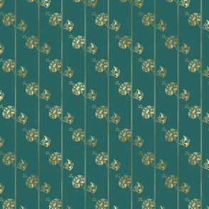 Teal and Faux Gold Vintage Foil Art Deco Floral Pattern