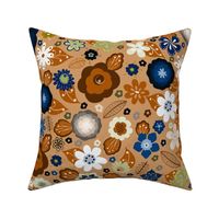 Kitsch 70s Flowers-Classic Blue and Brown