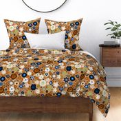 Kitsch 70s Flowers-Classic Blue and Brown