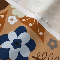 Kitsch 70s Flowers-Classic Blue and Brown