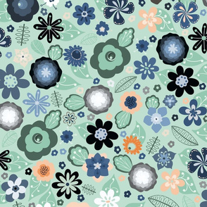 Kitsch 70s Flowers-Light Blue