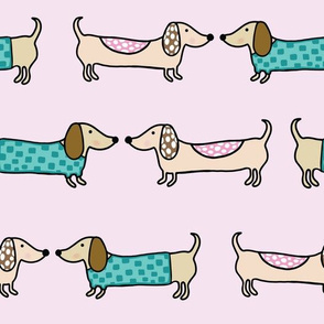 Cute dachshunds in love pattern in pink background