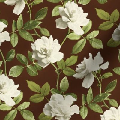 Vintage Pale Cream Roses on Brown - small