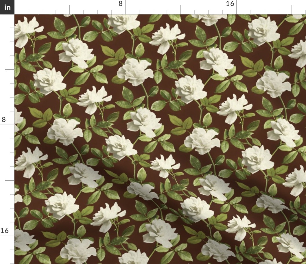 Vintage Pale Cream Roses on Brown - small
