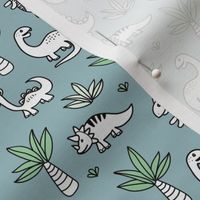 Little kawaii dino land palm trees and dinosaurs dragons kids baby boys blue green SMALL