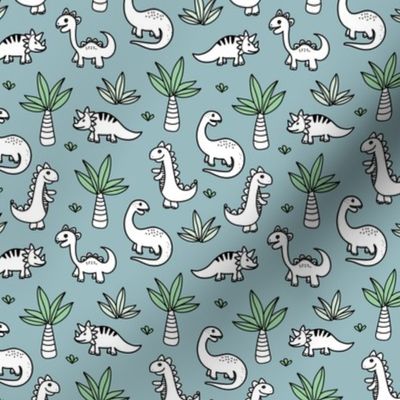 Little kawaii dino land palm trees and dinosaurs dragons kids baby boys blue green SMALL