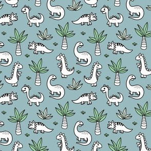 Little kawaii dino land palm trees and dinosaurs dragons kids baby boys blue green SMALL