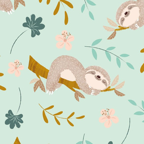 Cute Sloth Animals Children's Babies Wallpaper or Cloths Gender Neutral