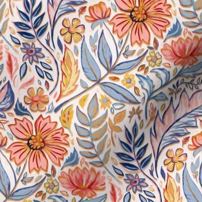 Coral, Pink and Blue Art Nouveau Floral small