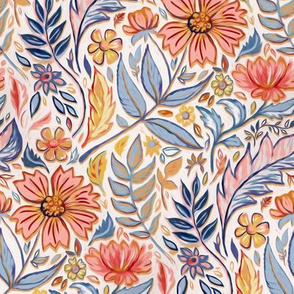 Coral, Pink and Blue Art Nouveau Floral small