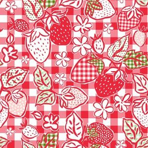 6" Gingham Strawberries in Red