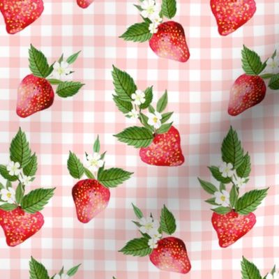 6" Strawberries Pink Gingham