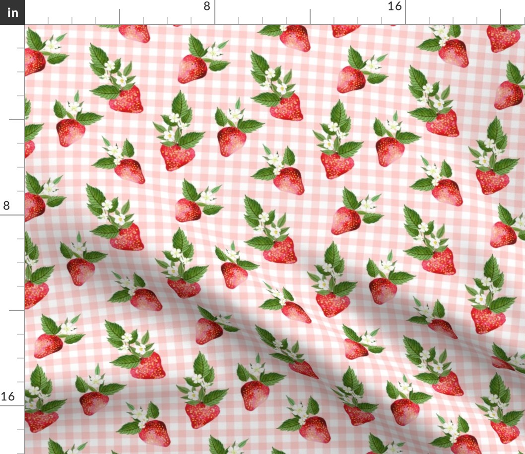 6" Strawberries Pink Gingham