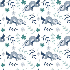 Cute Sloth, Animals Children's Babies Wallpaper or Cloths Gender Neutral Blue Pallet