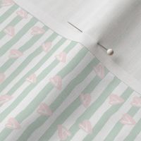 6" Minty Green Stripes and Pink Hearts