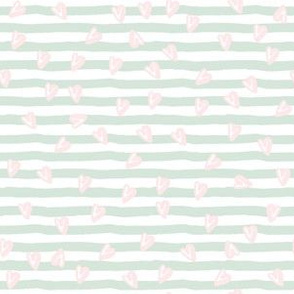 6" Minty Green Stripes and Pink Hearts