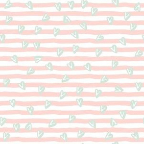 6" Pink Stripes with Minty Green Hearts