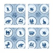 French Animals in Blue Tiles