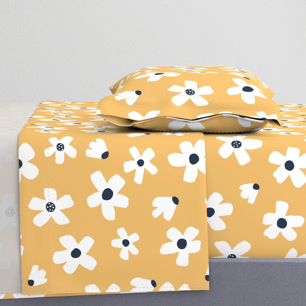 Medium // Daisy garden Golden yellow and navy blue floral girls Pantone