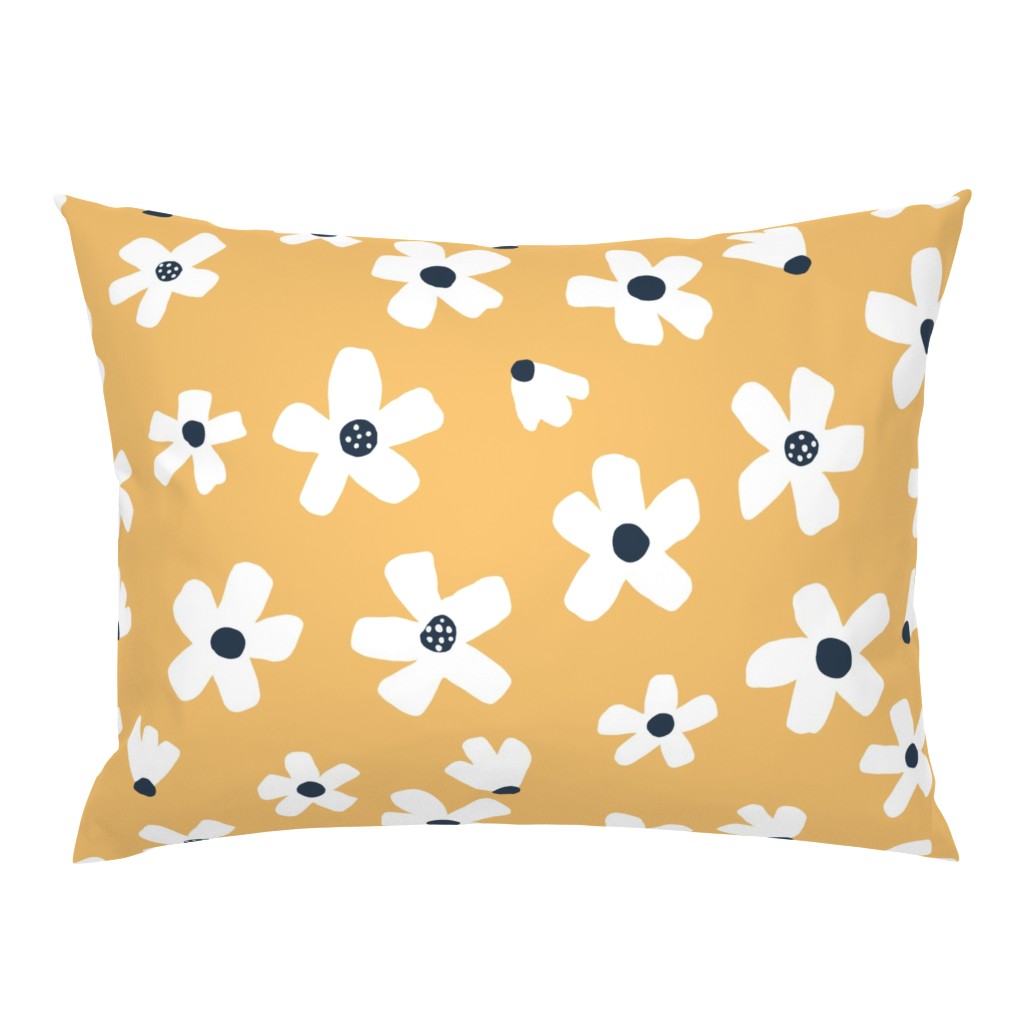 Medium // Daisy garden Golden yellow and navy blue floral girls Pantone