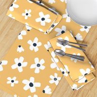 Medium // Daisy garden Golden yellow and navy blue floral girls Pantone