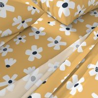 Medium // Daisy garden Golden yellow and navy blue floral girls Pantone