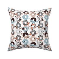Small scale // Cats Donut Care // white background pastel blue and brown sweet kitties