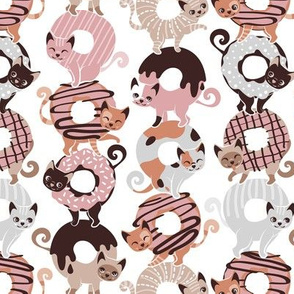 Small scale // Cats Donut Care // white background blush pink and brown sweet kitties