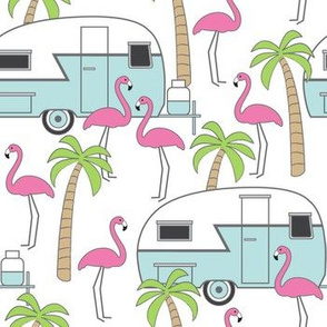 trailers flamingos and palm trees