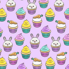 (1 3/4" scale) Easter cupcakes - bunny chicks carrots spring sweets - purple LAD20BS