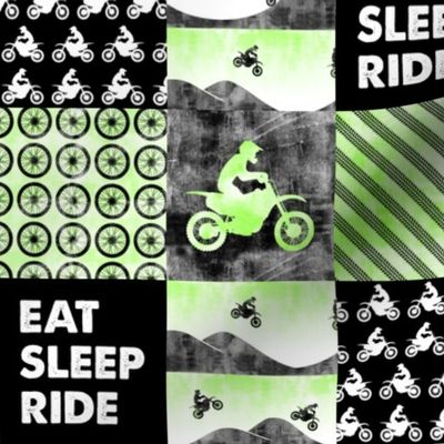 (3" small scale) Motocross Patchwork - EAT SLEEP RIDE - bright green C20BS