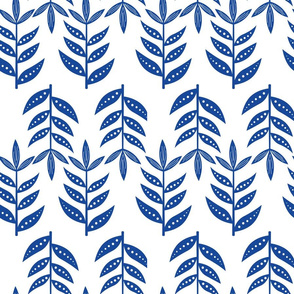 Indigo white dotted leaf and flower pattern