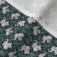 Extra Tiny Laughing Baby Elephants with Emerald and Turquoise leaves