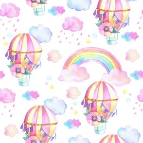 Hot air balloons with rainbows