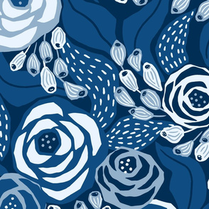 Classic blue papercut roses/jumbo scale
