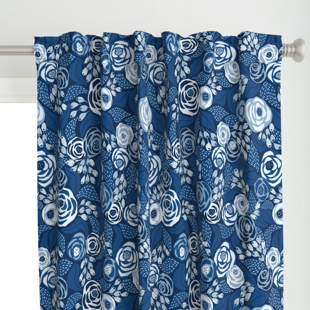 Classic blue papercut roses/large scale