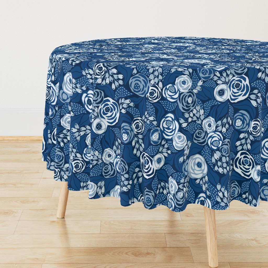 Classic blue papercut roses/large scale