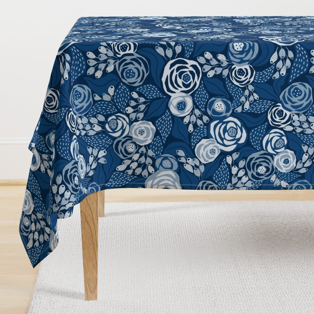 Classic blue papercut roses/large scale