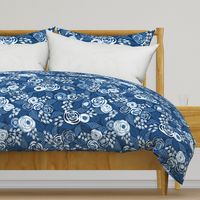 Classic blue papercut roses/large scale