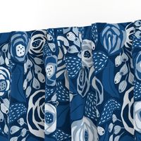 Classic blue papercut roses/large scale