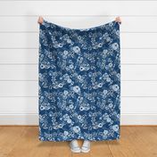 Classic blue papercut roses/large scale