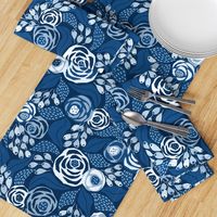 Classic blue papercut roses/large scale