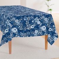 Classic blue papercut roses/large scale