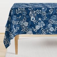 Classic blue papercut roses/large scale