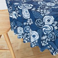 Classic blue papercut roses/large scale