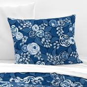 Classic blue papercut roses/large scale