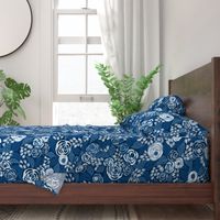 Classic blue papercut roses/large scale