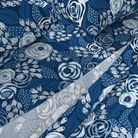 Classic blue papercut roses/large scale